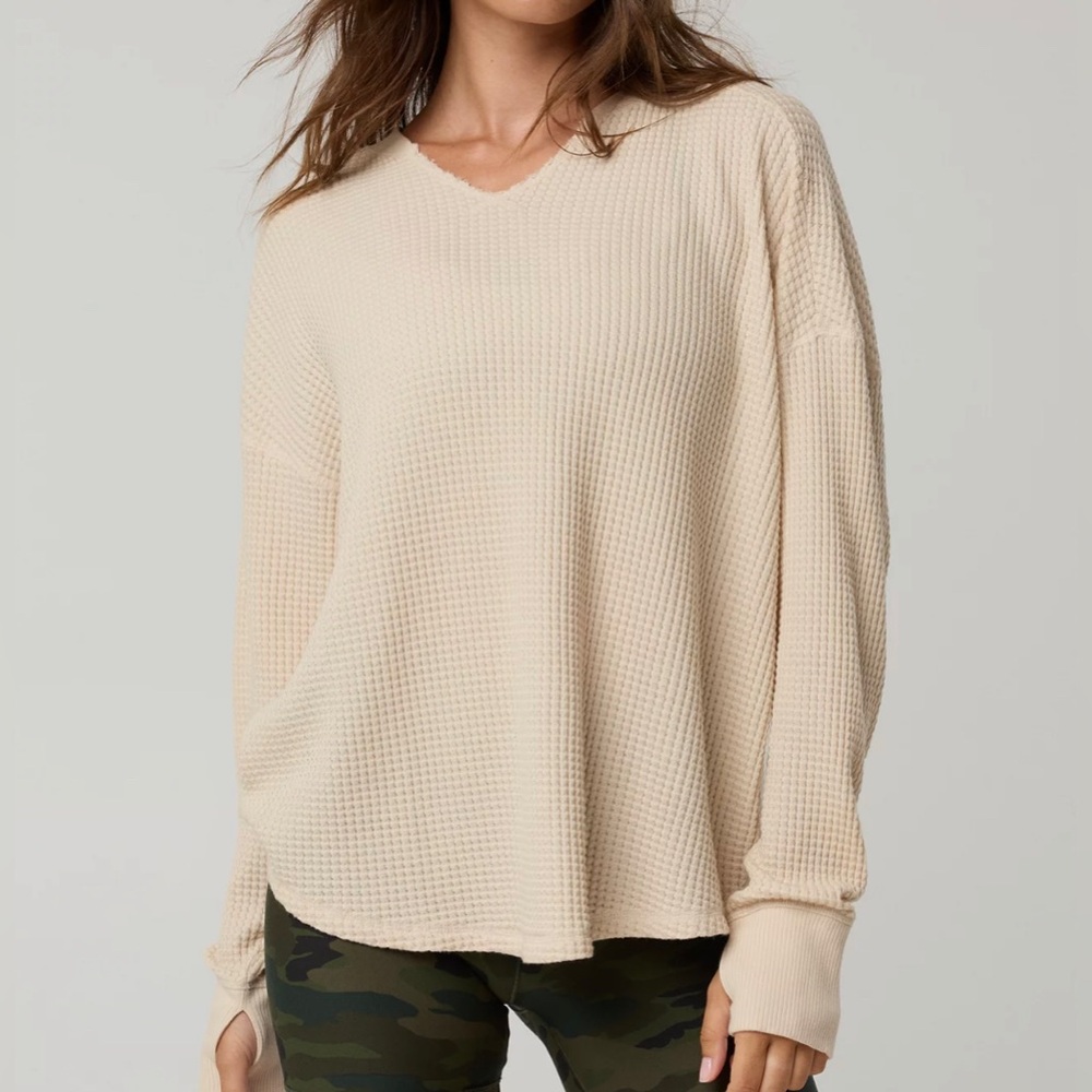 OFFLINE By Aerie Wow! Cake Batter Waffle Notch Neck Long Sleeve T-Shirt